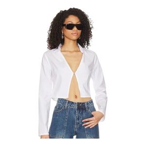 OW Collection Sloan Shirt Cropped Blouse Long Sleeves in White Size XS